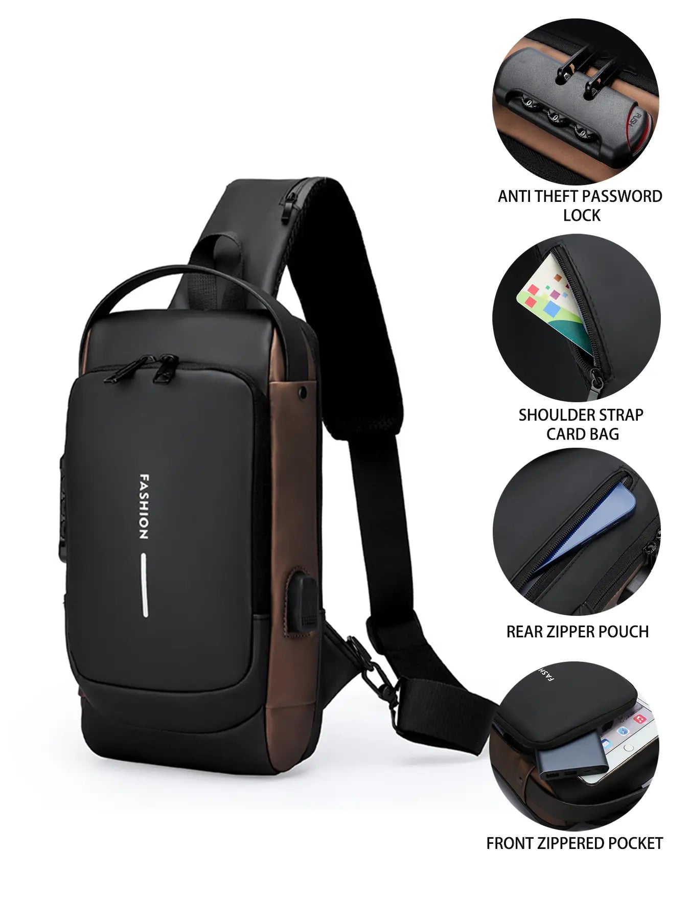Men'S Large Capacity Multi-Pocket Chest Bag, Fashionable Single Shoulder Crossbody Pack, Lightweight Travel Sports Pouch for Daily Use