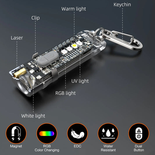 Summervibe Nicron K11 Pro Magnetic Keychain Flashlight, 550 Lumens RGB & UV Laser Light, 12H Runtime, 82M Beam, IPX4 Waterproof Rechargeable EDC Light for Outdoor Camping Emergency Use