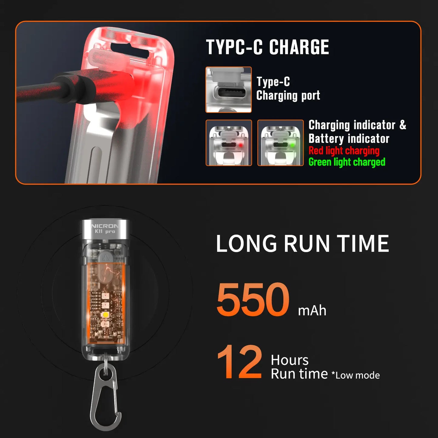 Summervibe Nicron K11 Pro Magnetic Keychain Flashlight, 550 Lumens RGB & UV Laser Light, 12H Runtime, 82M Beam, IPX4 Waterproof Rechargeable EDC Light for Outdoor Camping Emergency Use