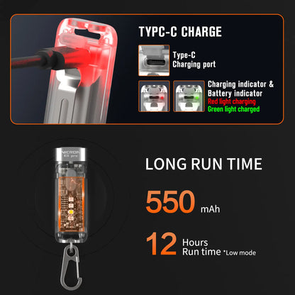 Summervibe Nicron K11 Pro Magnetic Keychain Flashlight, 550 Lumens RGB & UV Laser Light, 12H Runtime, 82M Beam, IPX4 Waterproof Rechargeable EDC Light for Outdoor Camping Emergency Use