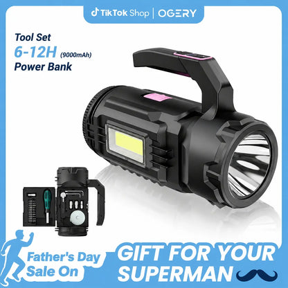 OGERY Rechargeable Flashlight, Multi-Tool Camping Lantern with 983LM, 9000 Mah Portable LED Camping Spotlight for Camping Emergency, Outdoor Hiking
