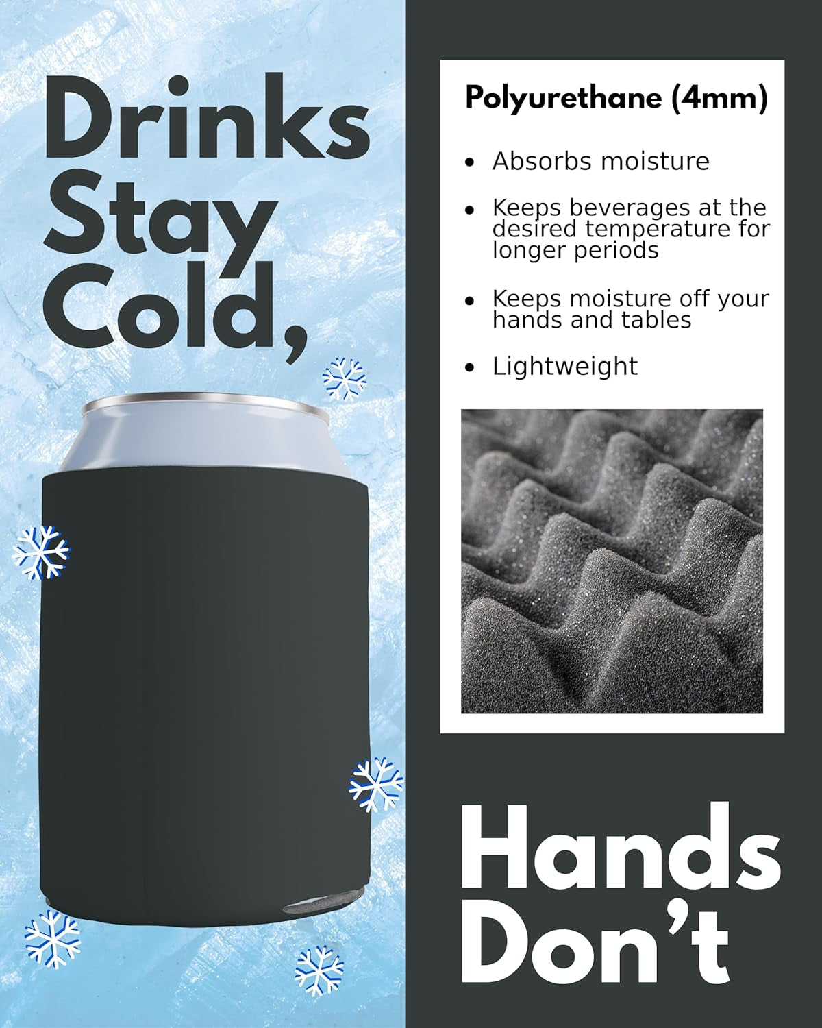 25-Pack Charcoal Blank Can Cooler Sleeves - Customizable Insulated Foam Holders for 12oz and 16oz Cans