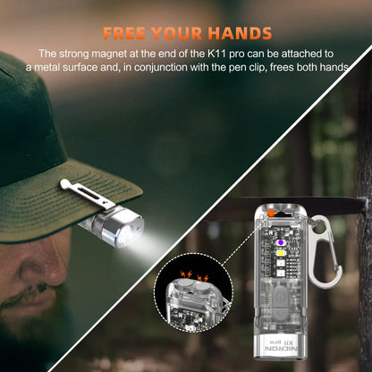 Summervibe Nicron K11 Pro Magnetic Keychain Flashlight, 550 Lumens RGB & UV Laser Light, 12H Runtime, 82M Beam, IPX4 Waterproof Rechargeable EDC Light for Outdoor Camping Emergency Use