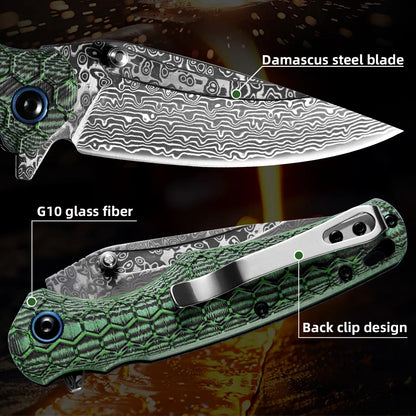 Deals for You - Creative Folding Pocket Knife - Damascus Steel Blade & G10 Handle - Portable for Office, Kitchen and Hiking