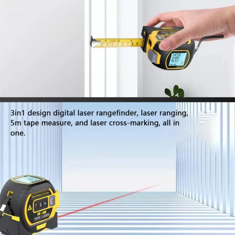 3-In-1 Laser Rangefinder Tape Measure with LCD Display Backlight Rangefinder Building Measurement Device, Christmas Gift