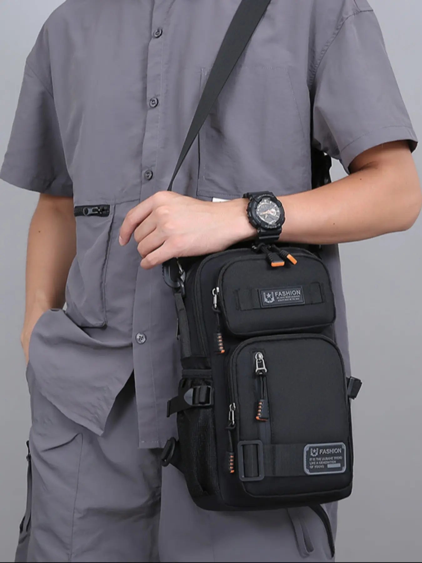 Men'S Large Capacity Multi-Pocket Chest Bag, Fashionable Single Shoulder Crossbody Pack, Lightweight Travel Sports Pouch for Daily Use