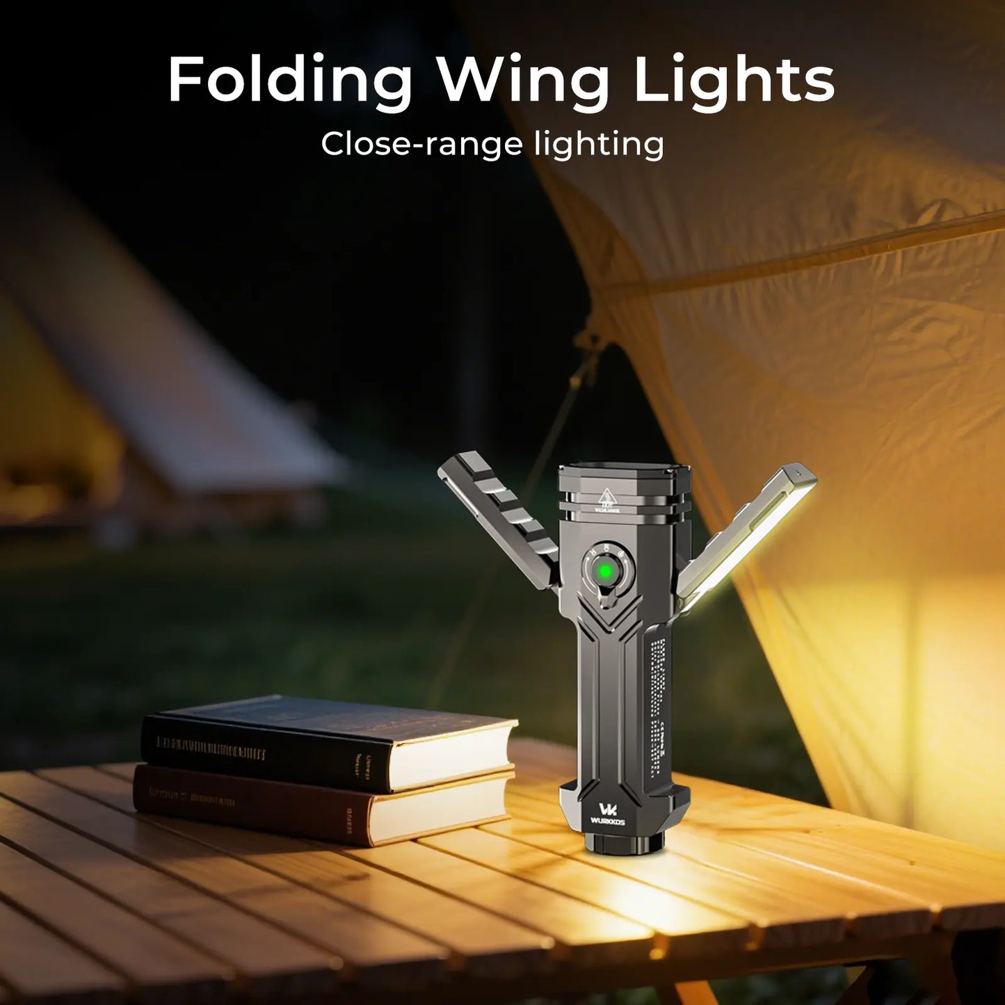 Wurkkos HD02 LED Flashlight Magnetic Deformation 3200 Lumens 5000 Mah Rechargeable 3000K-6500K Four Light Sources Folding Wing Light/Spotlight/Uv Light/Green Light/Magnetic