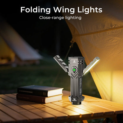 Wurkkos HD02 LED Flashlight Magnetic Deformation 3200 Lumens 5000 Mah Rechargeable 3000K-6500K Four Light Sources Folding Wing Light/Spotlight/Uv Light/Green Light/Magnetic