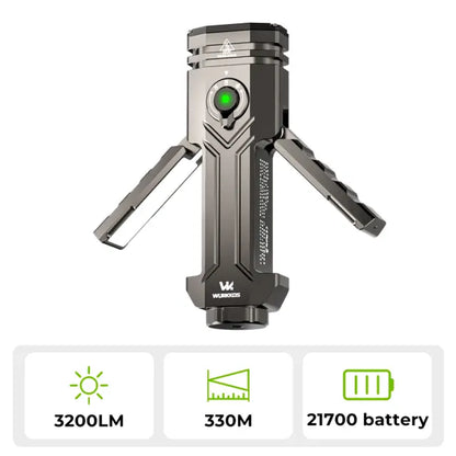 Wurkkos HD02 LED Flashlight Magnetic Deformation 3200 Lumens 5000 Mah Rechargeable 3000K-6500K Four Light Sources Folding Wing Light/Spotlight/Uv Light/Green Light/Magnetic