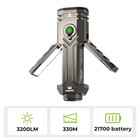 Wurkkos HD02 LED Flashlight Magnetic Deformation 3200 Lumens 5000 Mah Rechargeable 3000K-6500K Four Light Sources Folding Wing Light/Spotlight/Uv Light/Green Light/Magnetic