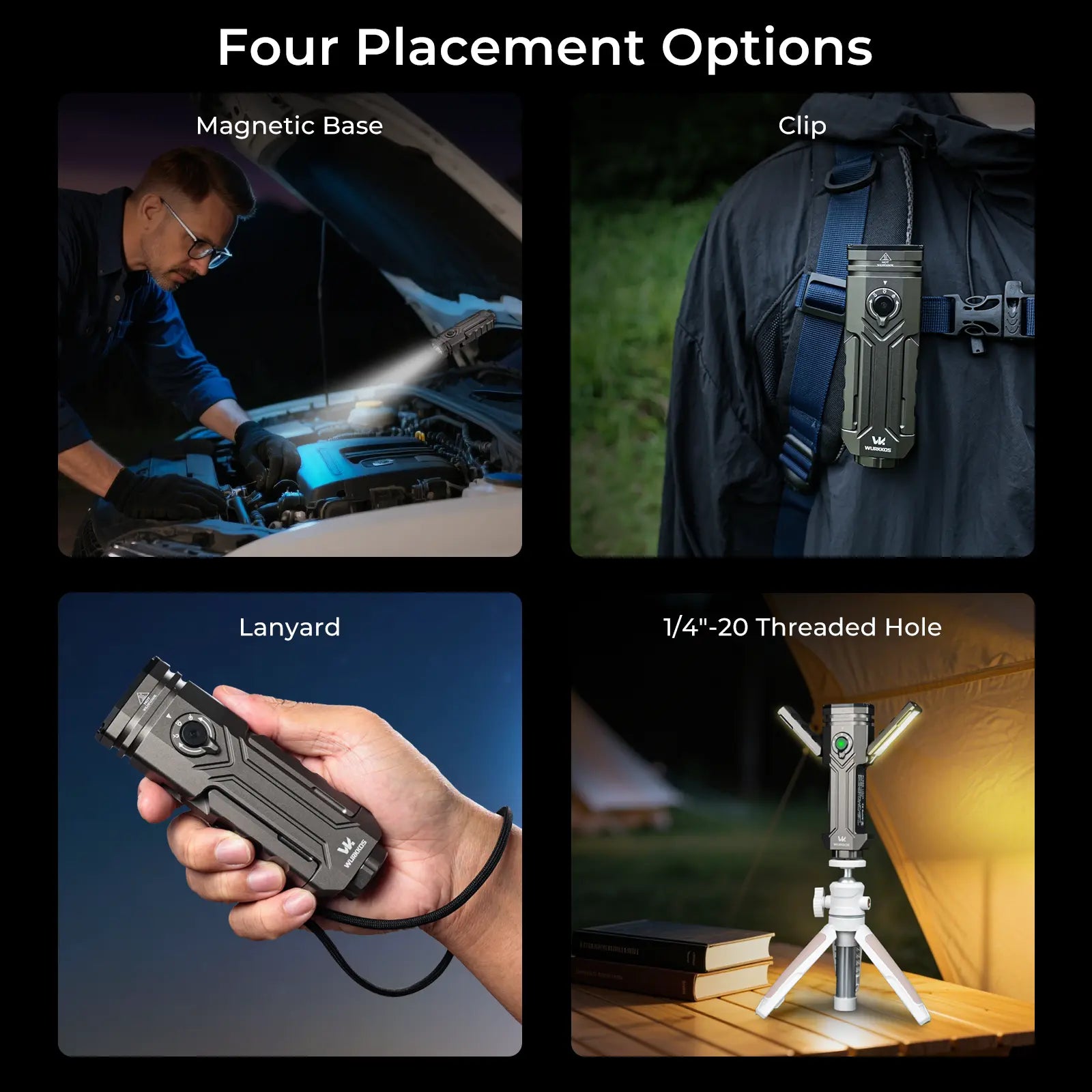 Wurkkos HD02 LED Flashlight Magnetic Deformation 3200 Lumens 5000 Mah Rechargeable 3000K-6500K Four Light Sources Folding Wing Light/Spotlight/Uv Light/Green Light/Magnetic