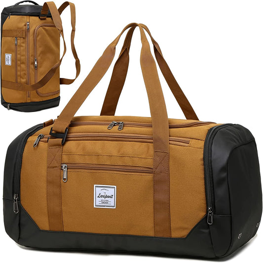 Travel Duffle Bag for Men 40L Medium Sports Gym Bag with Wet Pocket & Shoes Compartment Weekender Overnight Backpack for Traveling Duffel Bag Backpack for Women, Khaki