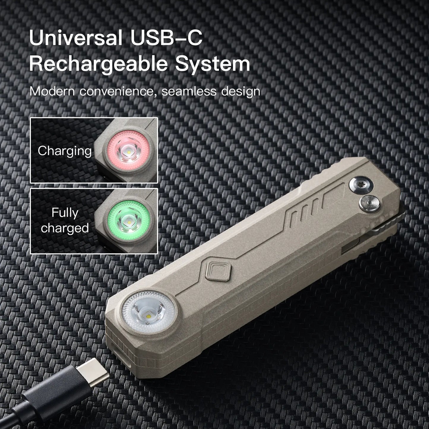 OKNIFE LK 2-In-1 Pocket Knife & EDC Gear - M390 Blade, USB-C Rechargeable Flashlight, Compact Utility Tool for Home, Camping, Pocket Knives