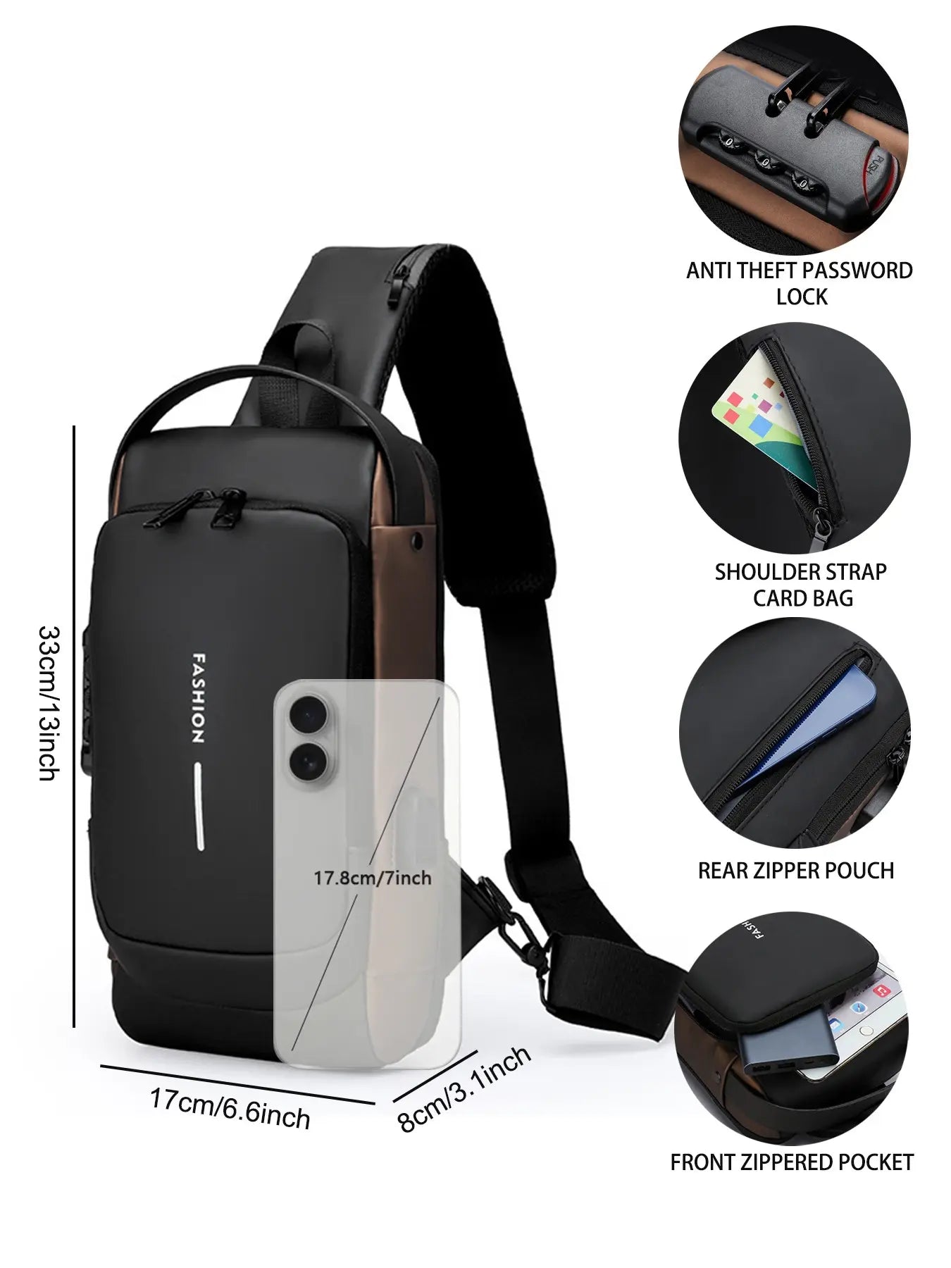 Men'S Large Capacity Multi-Pocket Chest Bag, Fashionable Single Shoulder Crossbody Pack, Lightweight Travel Sports Pouch for Daily Use