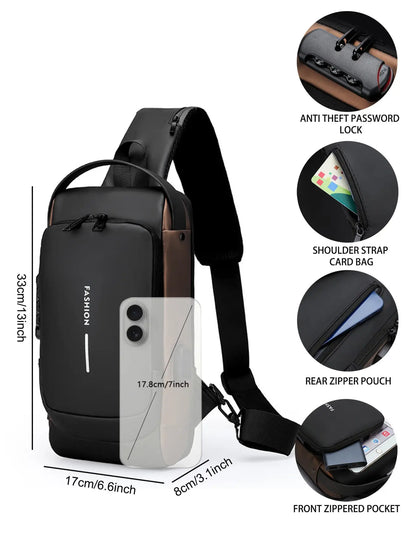 Men'S Large Capacity Multi-Pocket Chest Bag, Fashionable Single Shoulder Crossbody Pack, Lightweight Travel Sports Pouch for Daily Use