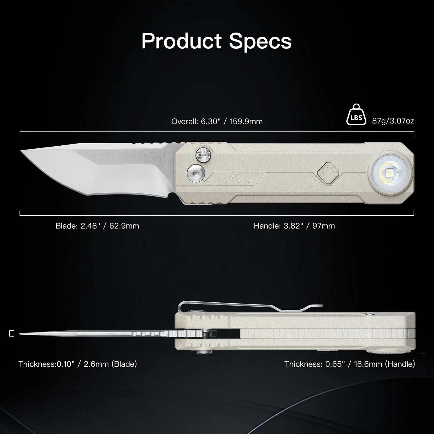 OKNIFE LK 2-In-1 Pocket Knife & EDC Gear - M390 Blade, USB-C Rechargeable Flashlight, Compact Utility Tool for Home, Camping, Pocket Knives