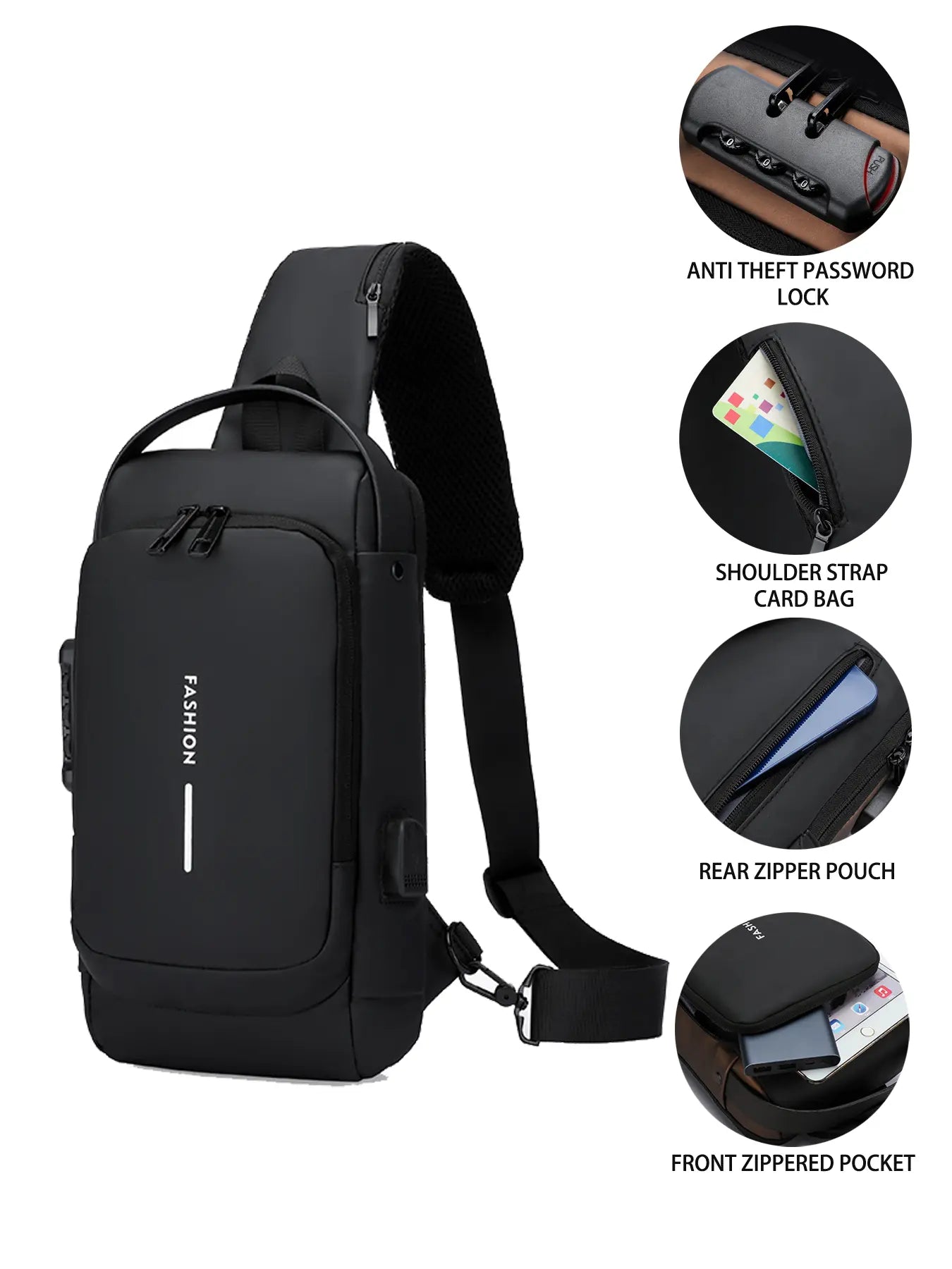 Men'S Large Capacity Multi-Pocket Chest Bag, Fashionable Single Shoulder Crossbody Pack, Lightweight Travel Sports Pouch for Daily Use