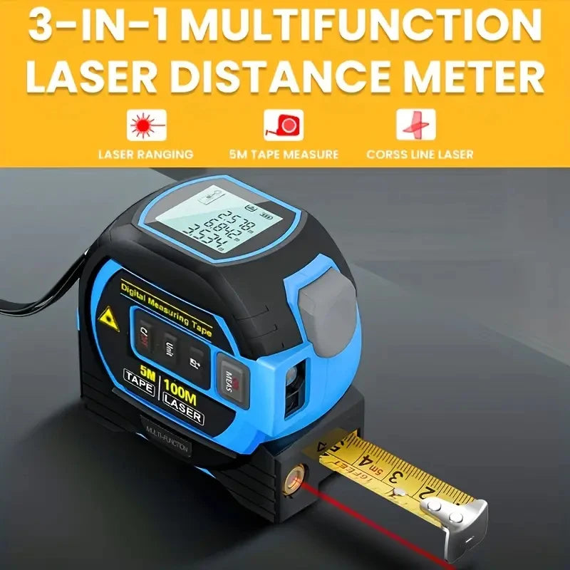 3-In-1 Laser Rangefinder Tape Measure with LCD Display Backlight Rangefinder Building Measurement Device, Christmas Gift