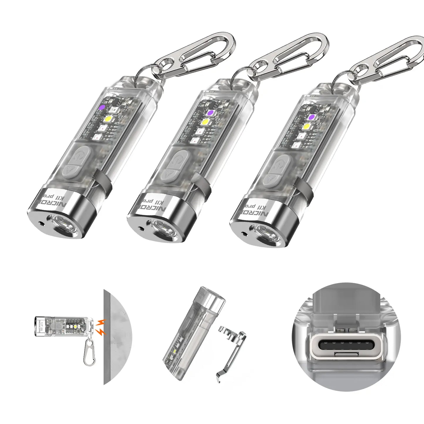 Summervibe Nicron K11 Pro Magnetic Keychain Flashlight, 550 Lumens RGB & UV Laser Light, 12H Runtime, 82M Beam, IPX4 Waterproof Rechargeable EDC Light for Outdoor Camping Emergency Use