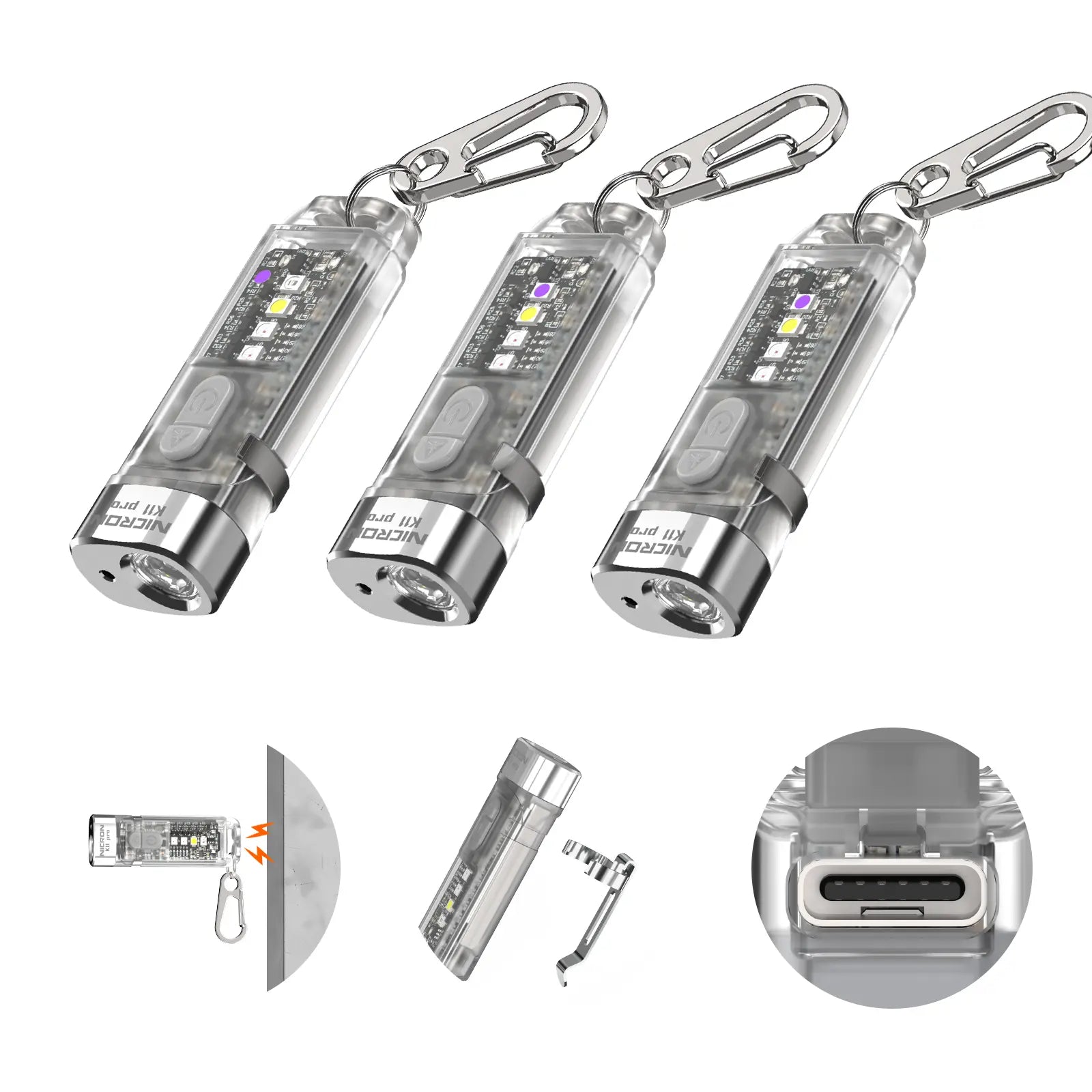 Summervibe Nicron K11 Pro Magnetic Keychain Flashlight, 550 Lumens RGB & UV Laser Light, 12H Runtime, 82M Beam, IPX4 Waterproof Rechargeable EDC Light for Outdoor Camping Emergency Use