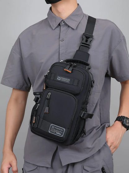 Men'S Large Capacity Multi-Pocket Chest Bag, Fashionable Single Shoulder Crossbody Pack, Lightweight Travel Sports Pouch for Daily Use