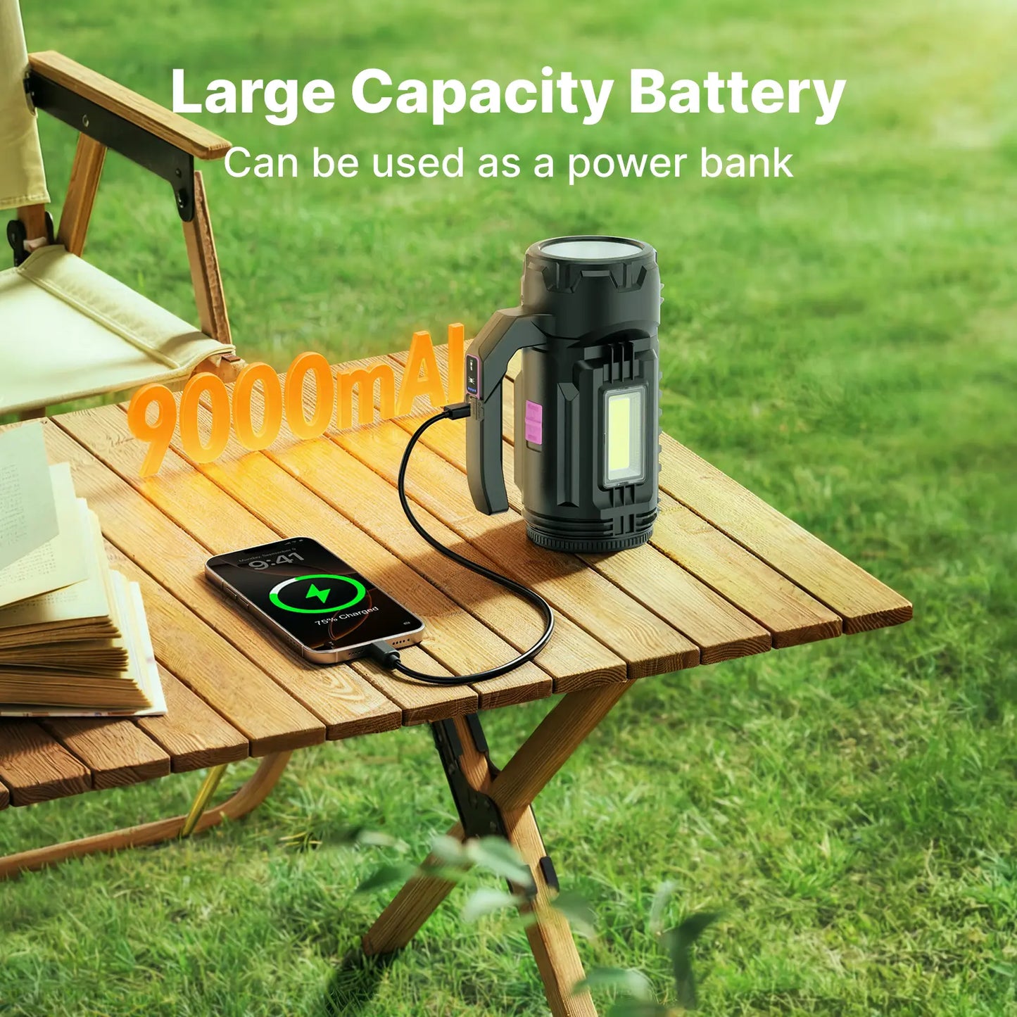 OGERY Rechargeable Flashlight, Multi-Tool Camping Lantern with 983LM, 9000 Mah Portable LED Camping Spotlight for Camping Emergency, Outdoor Hiking