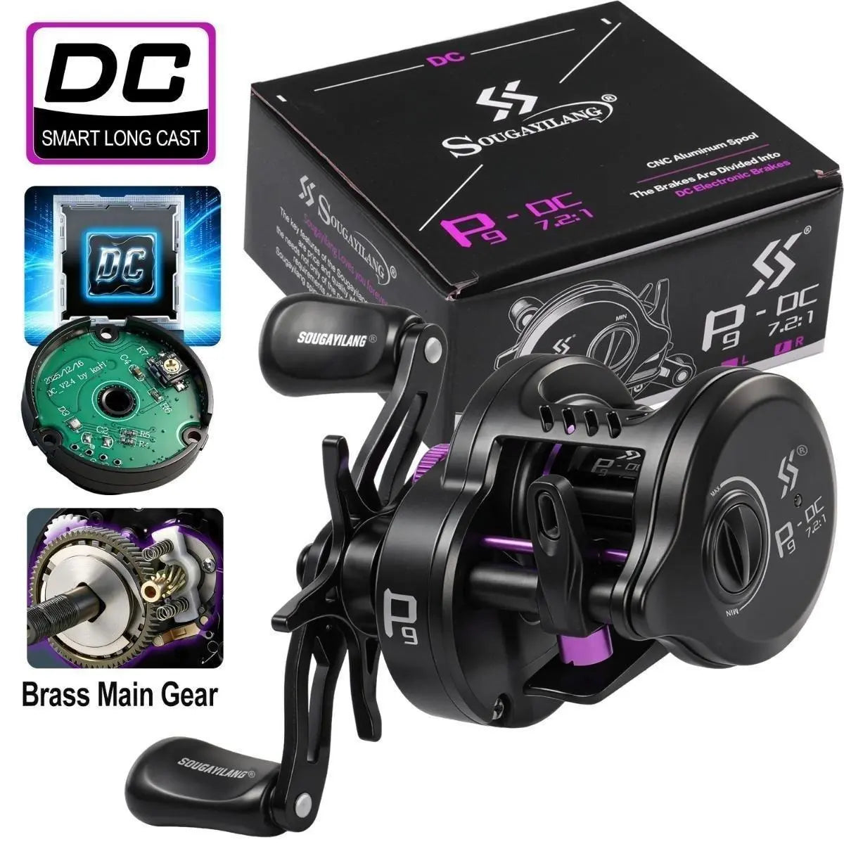 Round Baitcasting Fishing Reel Ultralight 5+1BB 7.2:1 Gear Ratio B DC Baitcaster Reel Smooth and Sensitive Trolling Fishing Reel for Freshwater Saltwater Fishing