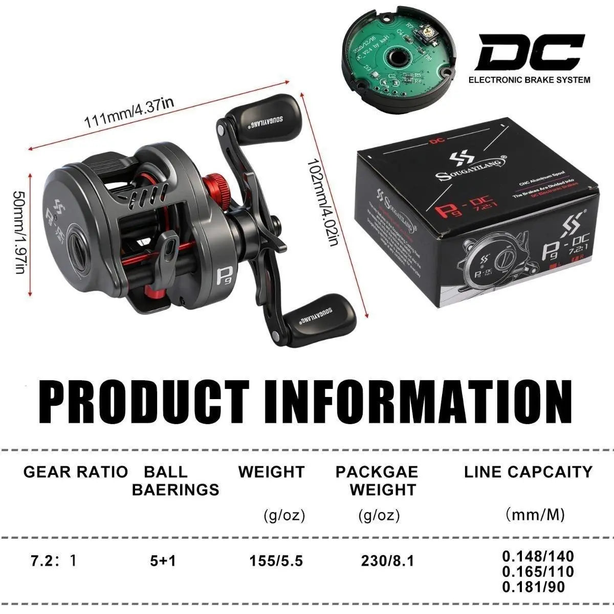 Round Baitcasting Fishing Reel Ultralight 5+1BB 7.2:1 Gear Ratio B DC Baitcaster Reel Smooth and Sensitive Trolling Fishing Reel for Freshwater Saltwater Fishing