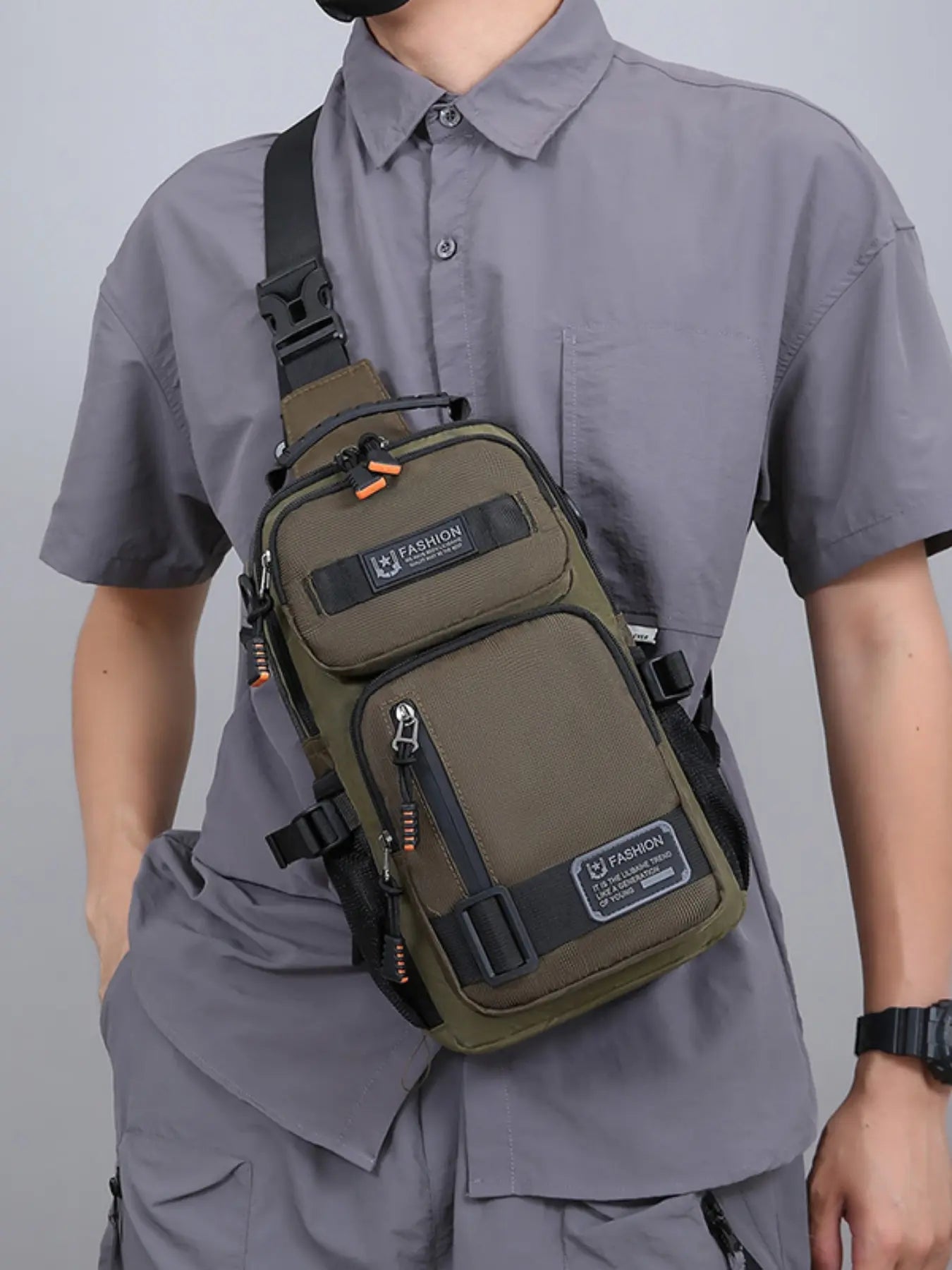 Men'S Large Capacity Multi-Pocket Chest Bag, Fashionable Single Shoulder Crossbody Pack, Lightweight Travel Sports Pouch for Daily Use