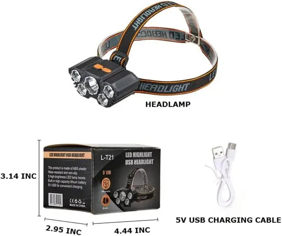 4 Pack Rechargeable LED Headlamp, 3 Modes Waterproof Head Light, Adjustable Bright Head Flashlight for Outdoor Camping, Hiking, Trekking, One for You One for Partner, or Keep One as Backup, Hands-Free Lightweight Gear for Trail, Tent Setup & Night Fishing
