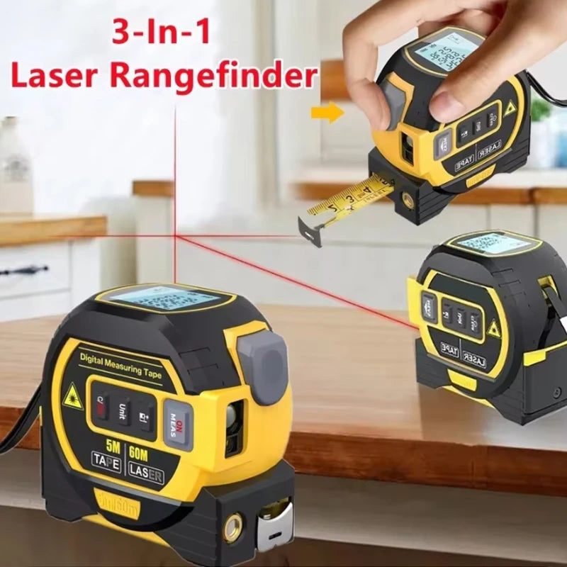 3-In-1 Laser Rangefinder Tape Measure with LCD Display Backlight Rangefinder Building Measurement Device, Christmas Gift