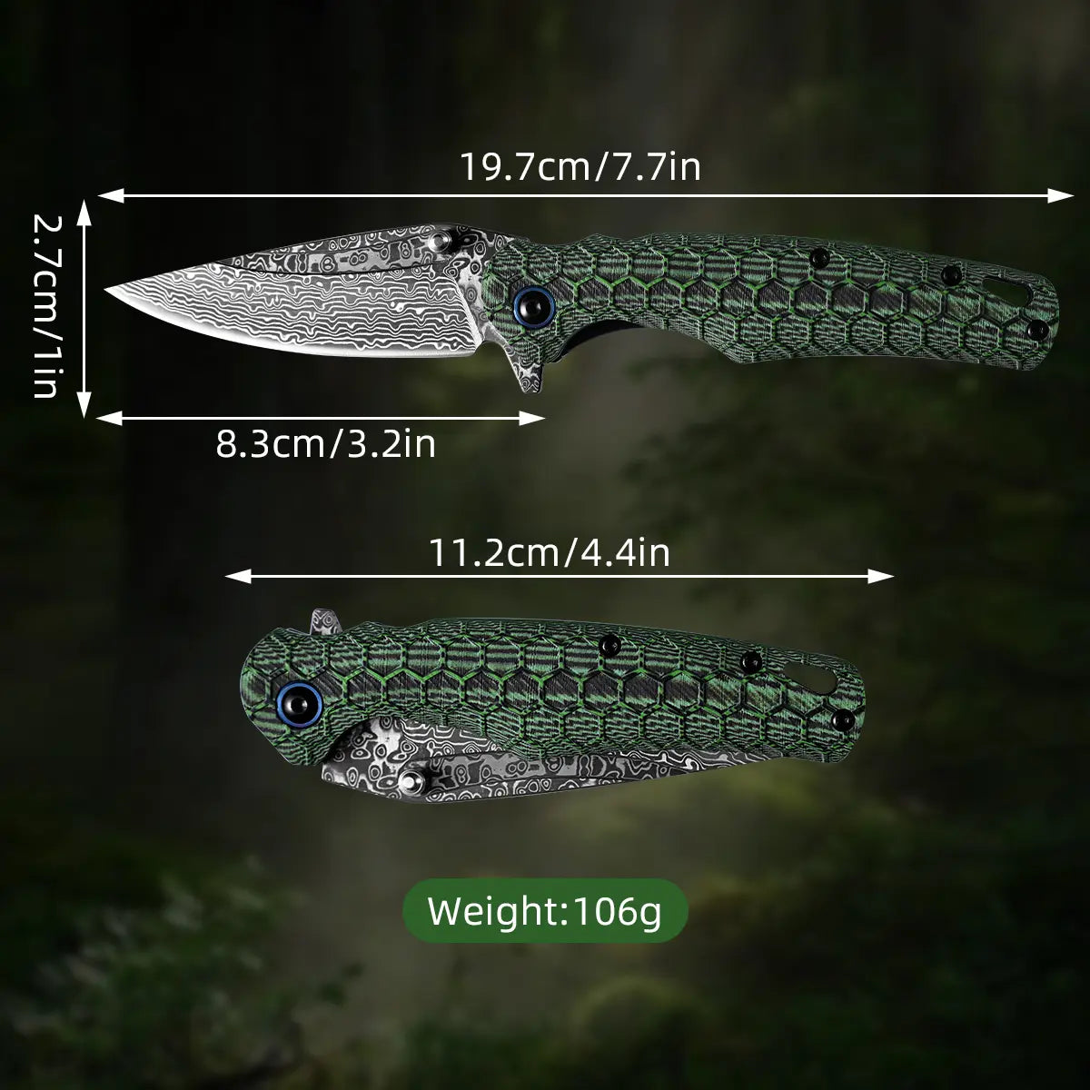 Deals for You - Creative Folding Pocket Knife - Damascus Steel Blade & G10 Handle - Portable for Office, Kitchen and Hiking