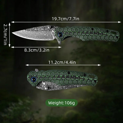 Deals for You - Creative Folding Pocket Knife - Damascus Steel Blade & G10 Handle - Portable for Office, Kitchen and Hiking