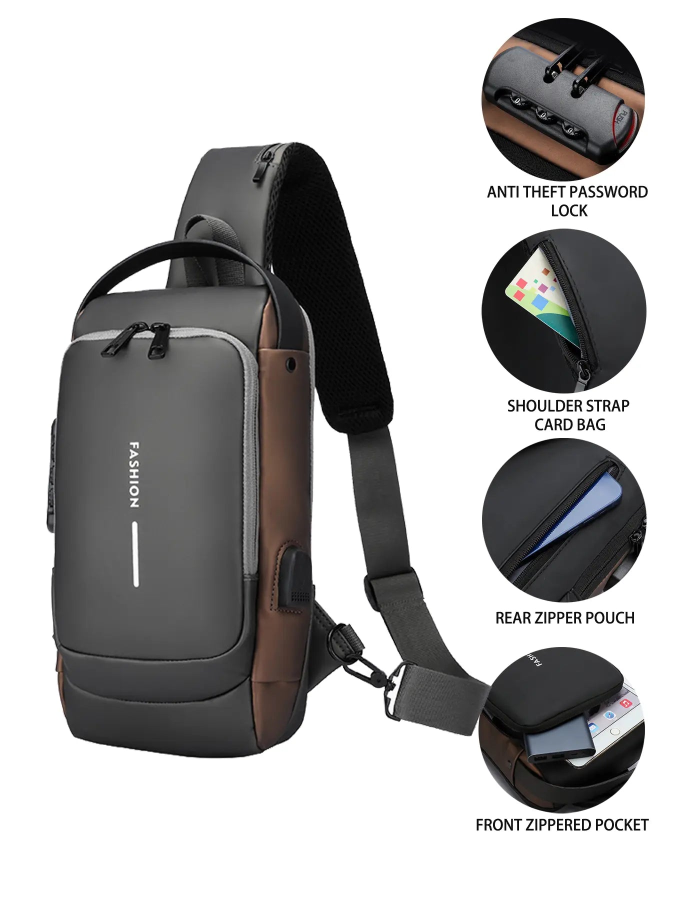 Men'S Large Capacity Multi-Pocket Chest Bag, Fashionable Single Shoulder Crossbody Pack, Lightweight Travel Sports Pouch for Daily Use