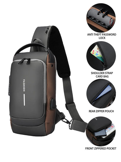 Men'S Large Capacity Multi-Pocket Chest Bag, Fashionable Single Shoulder Crossbody Pack, Lightweight Travel Sports Pouch for Daily Use