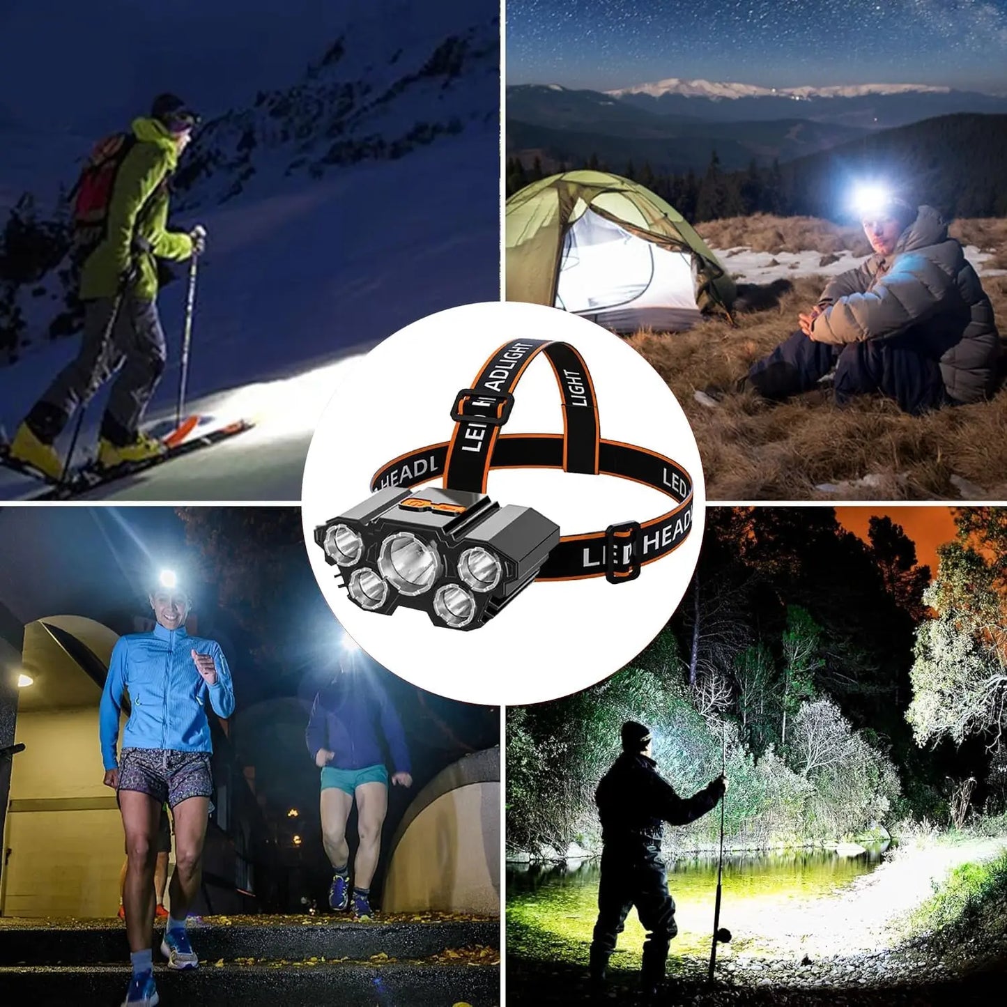 4 Pack Rechargeable LED Headlamp, 3 Modes Waterproof Head Light, Adjustable Bright Head Flashlight for Outdoor Camping, Hiking, Trekking, One for You One for Partner, or Keep One as Backup, Hands-Free Lightweight Gear for Trail, Tent Setup & Night Fishing