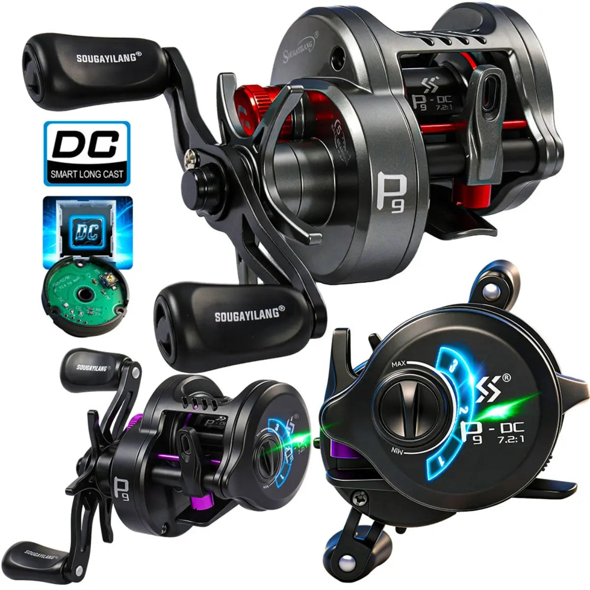 Round Baitcasting Fishing Reel Ultralight 5+1BB 7.2:1 Gear Ratio B DC Baitcaster Reel Smooth and Sensitive Trolling Fishing Reel for Freshwater Saltwater Fishing