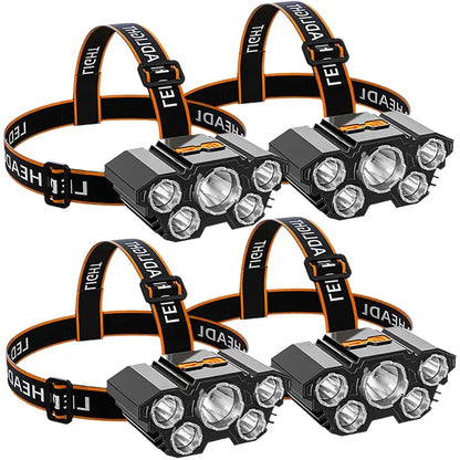 4 Pack Rechargeable LED Headlamp, 3 Modes Waterproof Head Light, Adjustable Bright Head Flashlight for Outdoor Camping, Hiking, Trekking, One for You One for Partner, or Keep One as Backup, Hands-Free Lightweight Gear for Trail, Tent Setup & Night Fishing