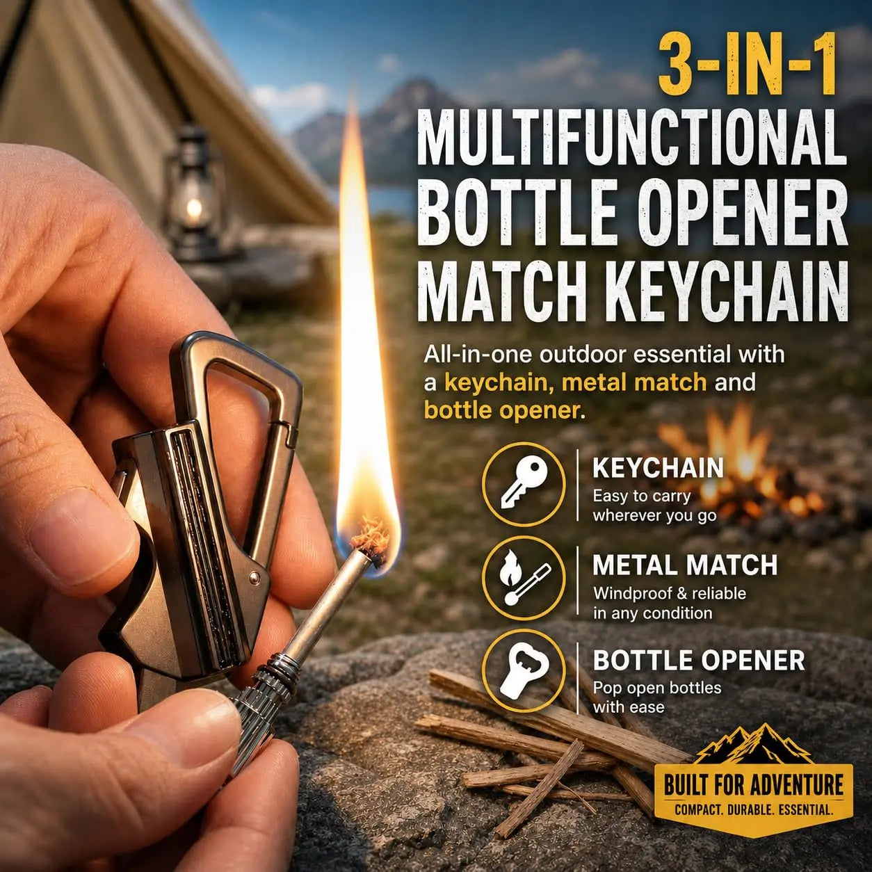 （Not Include Lighter Fluid) Keychain Lighter, Reusable, Multi Keychain, Bottle Opener, Waterproof, Portable-Great for Kitchen, Camping, Hiking, BBQ, Survival, Lighting Adventures,Father'S Day Gifts, Boyfriend Gifts, Utensils, Refillable