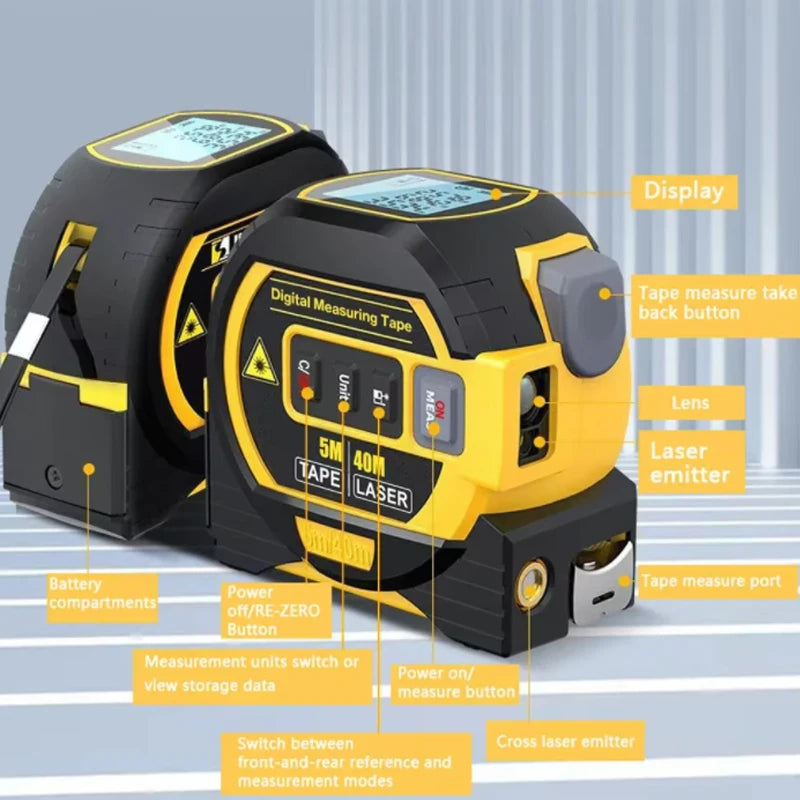3-In-1 Laser Rangefinder Tape Measure with LCD Display Backlight Rangefinder Building Measurement Device, Christmas Gift