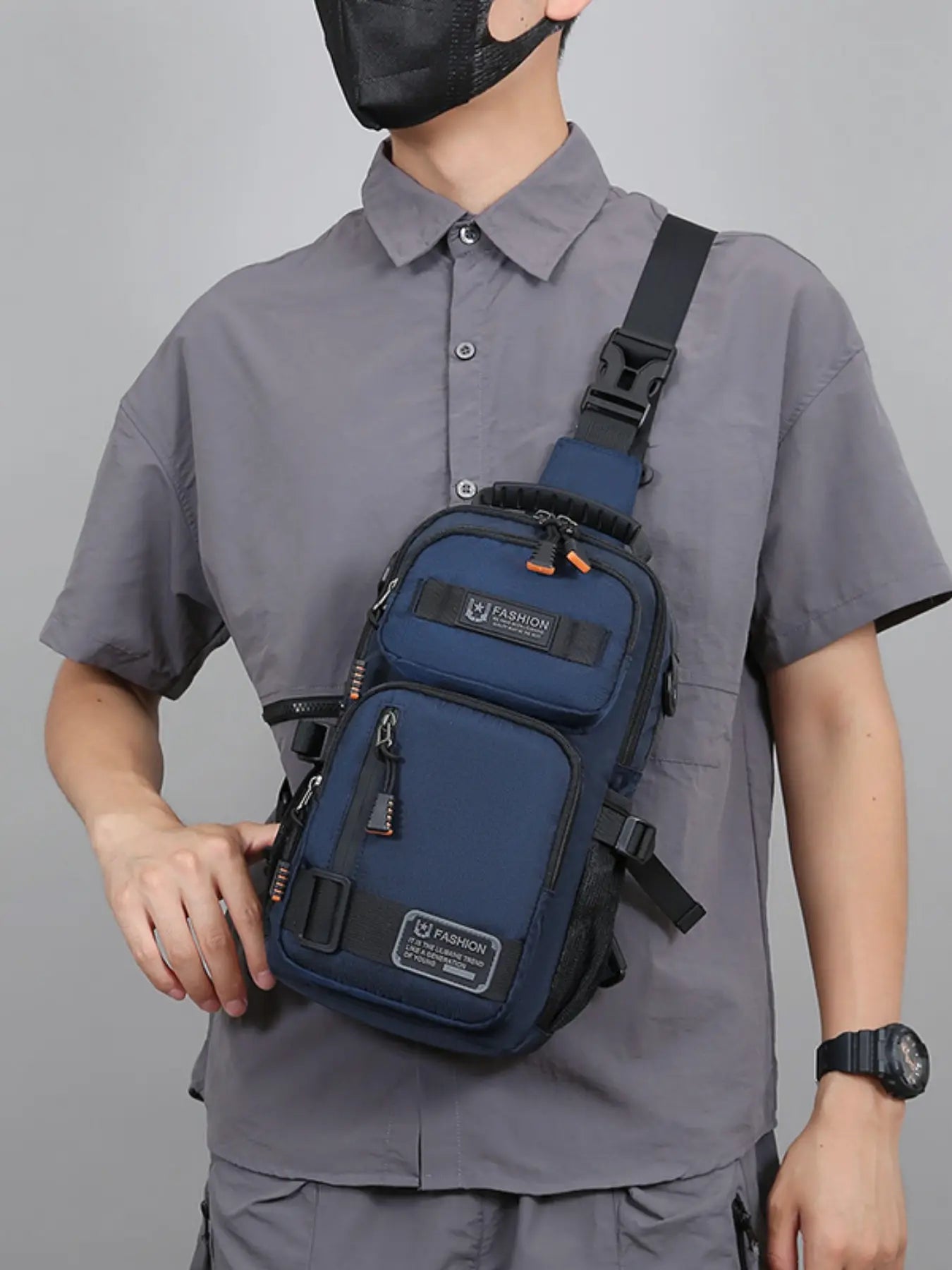 Men'S Large Capacity Multi-Pocket Chest Bag, Fashionable Single Shoulder Crossbody Pack, Lightweight Travel Sports Pouch for Daily Use
