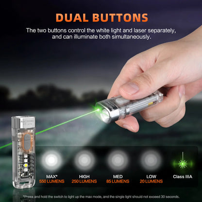 Summervibe Nicron K11 Pro Magnetic Keychain Flashlight, 550 Lumens RGB & UV Laser Light, 12H Runtime, 82M Beam, IPX4 Waterproof Rechargeable EDC Light for Outdoor Camping Emergency Use